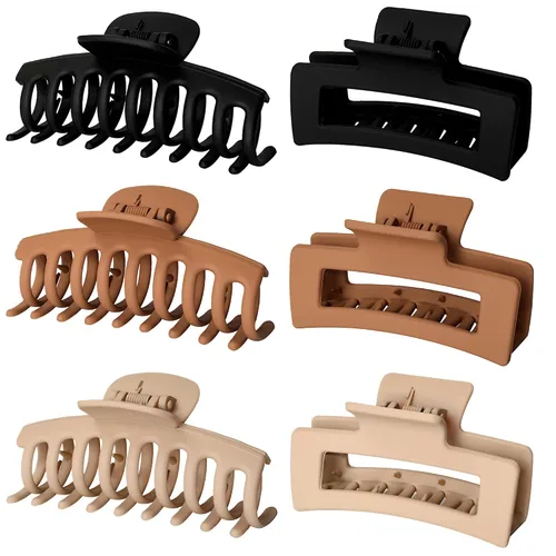 Vsiopy 6 pinzas para el cabello de garra cuadrada mate medianas y grandes para mujeres: estilo versátil para cabello grueso y fino