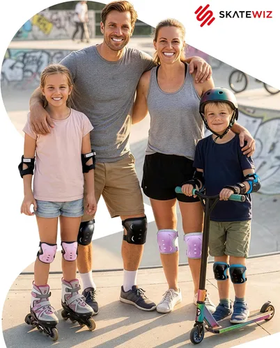 Vista 2 de SKATEWIZ Juego de rodilleras y coderas para niños y adultos con protectores de muñeca para patinaje sobre ruedas [6 piezas] - Equipo de protección