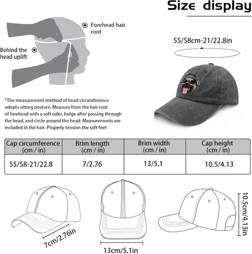 Vista 3 de Caps Pug Dog Baseball Caps for Men Vintage Caps Adjustable