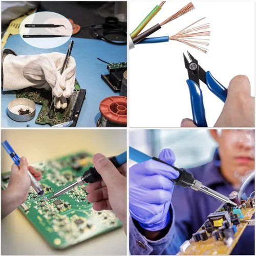 Vista 8 de Kit de soldador, temperatura ajustable 13 en 1 60 W, herramienta de soldadura electrónica con interruptor de encendido/apagado, 5 puntas