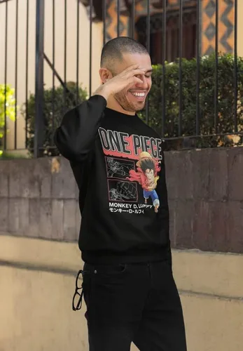 Vista 2 de Ripple Junction One Piece Monkey D. Luffy Collage - Sudadera con cuello redondo para adulto con licencia