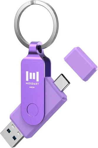 Vista 24 de MOSDART ExFAT - Memoria USB C 3.2 de 64 GB de velocidad rápida C y A, con llavero e indicador LED, para iPhone 15, 16, 17, teléfono Android, iPad