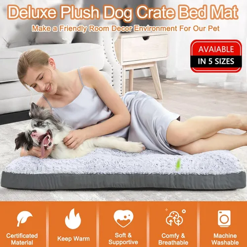 Vista 2 de POCBLUE Cama lavable de lujo para perros grandes, tapete para jaula de perro de 35 pulgadas, cómoda y esponjosa, antideslizante, para perros