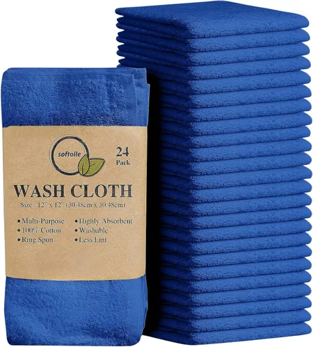 Vista 19 de Softolle Paquete de 24 paños 100 % algodón (12 x 12 pulgadas), suaves, altamente absorbentes, toallas para la cara, paños de lavado para la cara