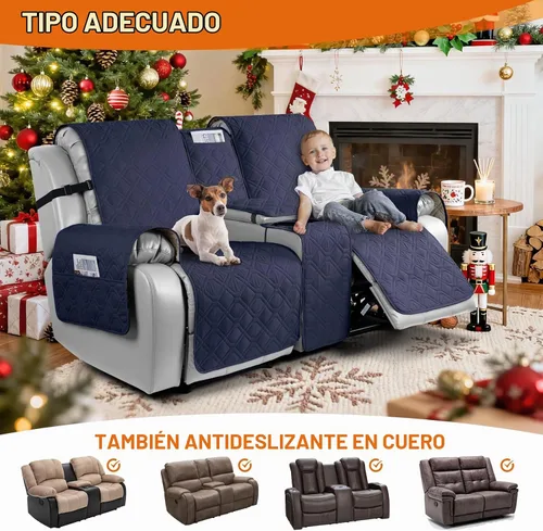 Vista 5 de VANSOFY Funda para Sofá de Dos Plazas Reclinable con Consola 100% Impermeable Fundas de Sofá Antideslizantes Funda de Sofá Reclinable Dividida Azuree