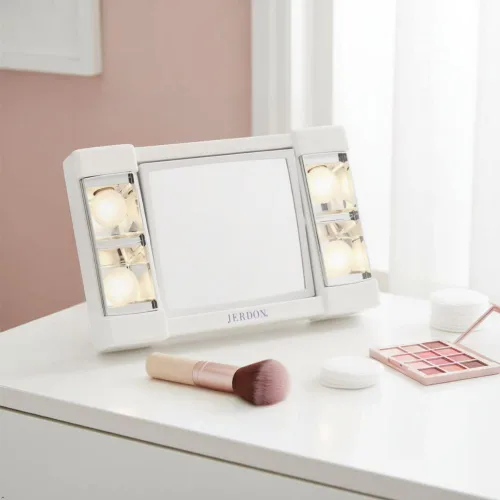 Vista 7 de JERDON Espejo de maquillaje de dos caras con luces, espejo de tocador con aumento 3X e iluminación sin deslumbramiento, base blanca, modelo J1010