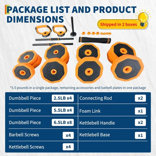 Vista 4 de Juego de mancuernas ajustables, 44/66/88 LBS, pesas 4 en 1 para gimnasio en casa con conector como mancuerna, kettlebell, barbell para entrenamiento