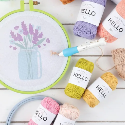 Vista 6 de Aro de bordado de plástico de Maker Susan, Serie Hello, aros de punto de cruz para principiantes, aro para punzón con aguja, marcos de bordado