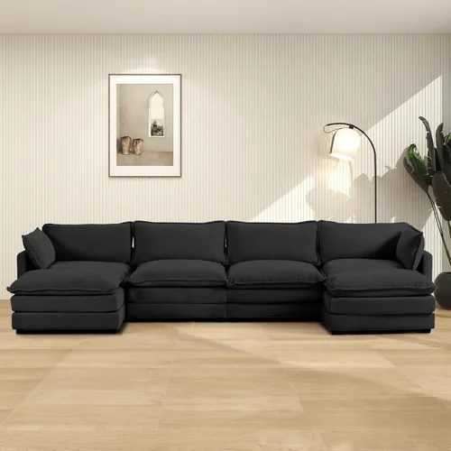 Vista 35 de ROWHY Sofá modular de gran tamaño con otomana móvil, juego de sofá moderno de pana de 112 pulgadas y 4 asientos, sofá convertible en forma de L