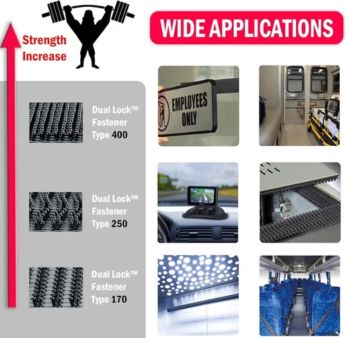 Vista 9 de Cierre resellable de doble bloqueo SJ3550 1" x 1" 10 piezas, cinta adhesiva de gancho en forma de hongo, negro, resistente para montaje de soporte