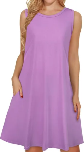 Vista 26 de elescat Vestidos de verano para mujer 2025, vestido casual de playa sin mangas con estampado floral, tipo camiseta, suelto y con bolsillos