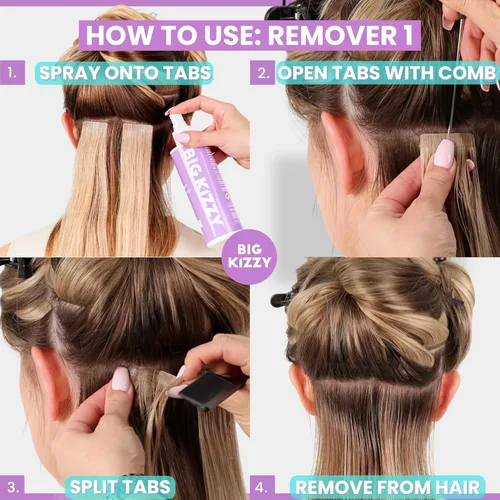 Vista 4 de Big Kizzy Removedor de extensiones de cinta (8 onzas) y removedor de residuos de cinta (4 onzas), Big Kizzy Remover 1 + Remover 2 - El sistema