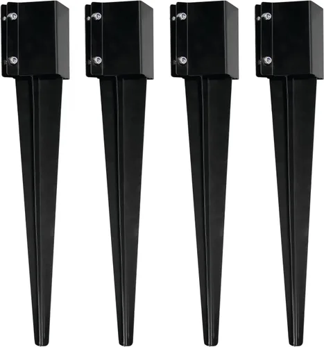 Paquete de 4 postes de valla de 24 pulgadas con recubrimiento en polvo negro de metal con recubrimiento en polvo, 24 x 4 x 4 pulgadas de diámetro