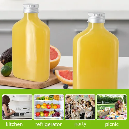 Vista 5 de zmybcpack Paquete de 24 botellas de plástico de 8 onzas con tapas, botellas planas de jugo para bebidas, botellas de plástico para bebidas, jugos
