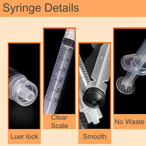 Vista 3 de Jeringas Rixbao de 3 ml con aguja - Aguja Luer Lock de 25G, 1.0 pulgada, jeringa estéril envuelta individualmente (3ml-25G-10pack), blanca