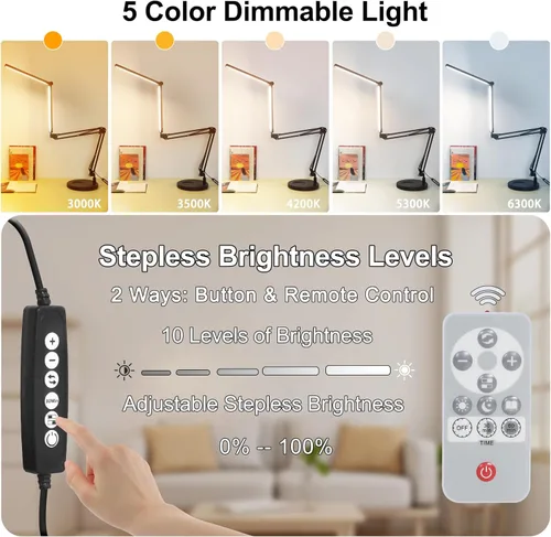 Vista 2 de Toolour Lámparas de escritorio para tecnología de uñas, lámpara de arquitecto doble grande de 24 W con control remoto, 5 colores, modo de sueño