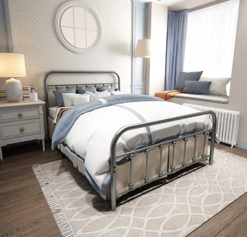 Vista 71 de TEMMER - Cama con estructura de tubos de metal de tamaño queen con cabecera, piecera y base de colchón de plataforma única, 8013 8033 8018.