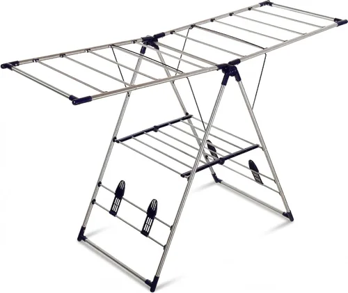 Vista 5 de EZHOME - Estante grande plegable para lavandería, resistente, plegable, ahorro de espacio, acero inoxidable, interior/exterior