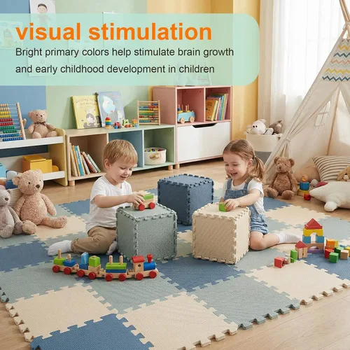 Vista 6 de Riakrum 100 azulejos de 12 x 12 pulgadas de espuma de rompecabezas con bordes de 0.4 pulgadas de grosor, azulejos de espuma EVA entrelazados