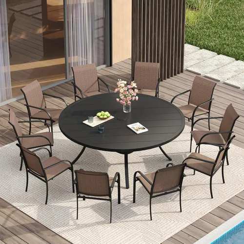 Vista 30 de VICLLAX Juego de comedor de patio de 7 piezas para 6, juego de muebles de exterior incluye mesa rectangular de 59 pulgadas para exteriores y 6