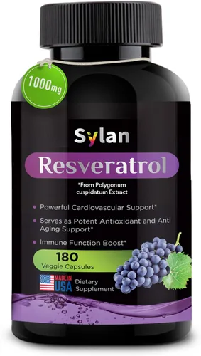 SYLAN Suplemento de resveratrol trans, 1000 mg, 180 cápsulas vegetales, antioxidante, apoya el corazón, las articulaciones, el cerebro, la salud