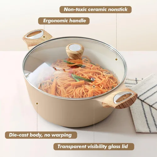 Vista 7 de SENSARTE - Olla de stock antiadherente de cerámica con tapa, olla de sopa de 2,6/4,5/6,6/8,5 QT, olla de guiso, olla para pasta saludable no tóxica