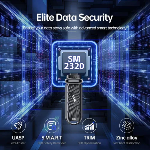 Vista 6 de SSK Unidad externa SSD USB C de 1 TB, hasta 2000 MB/s, unidades de estado sólido externas USB 3.2 Gen 2X2, SSD portátil Stick de potencia ultrabaja