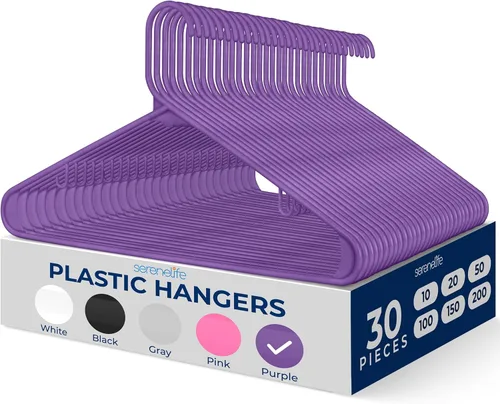 Vista 41 de SereneLife Paquete de 10 perchas de plástico negro, perchas para ropa con ganchos antideslizantes, resistentes, duraderas y ahorradoras de espacio