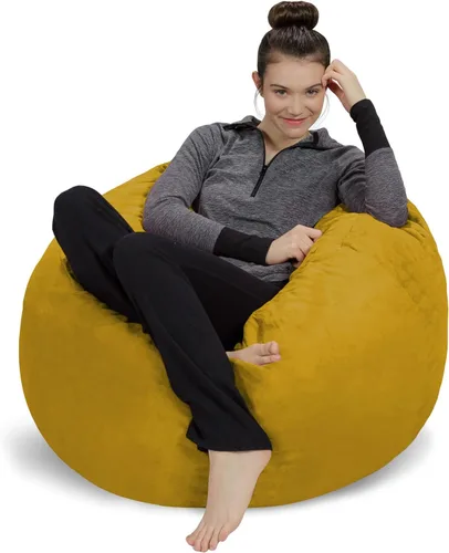 Vista 46 de Sofa Sack - Sillón puff: Puff de espuma viscoelástica de 3 pies, sofá mediano con funda de microfibra suave, color beige