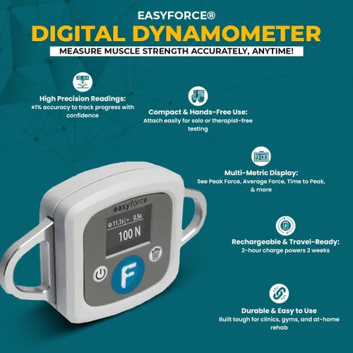 Vista 3 de EasyForce® Dinamómetro digital: evaluación de fuerza muscular de precisión para rehabilitación, precisión clínicamente probada, monitoreo