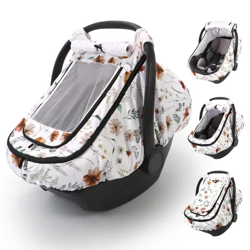 Vista 10 de Funda de Asiento de Automóvil para Bebé Niño, Toldo para Asiento de Automóvil Infantil Exterior, 2 Capas con Malla y Ventana de Protección Solar
