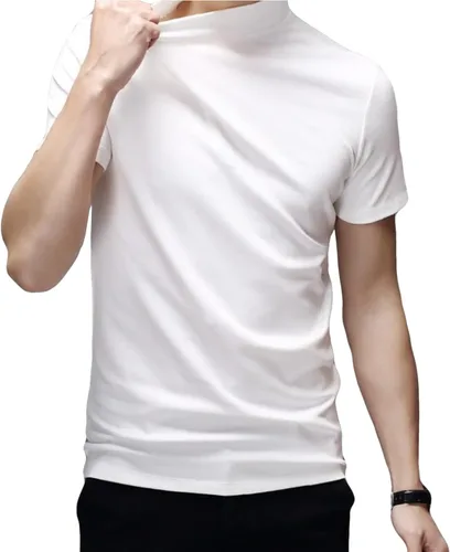 Vista 3 de Camiseta básica de manga corta para hombre cuello alto ajuste delgado sin botones térmica sólida
