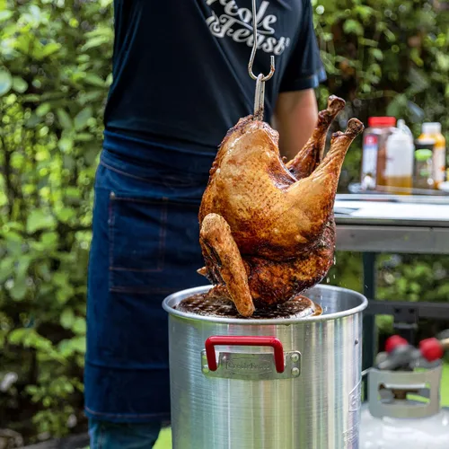 Vista 9 de Creole Feast Juego de ollas de aluminio para freidora de pavo de 30 cuartos de galón, 50,000 BTU de propano para cocinar al aire libre, freidora