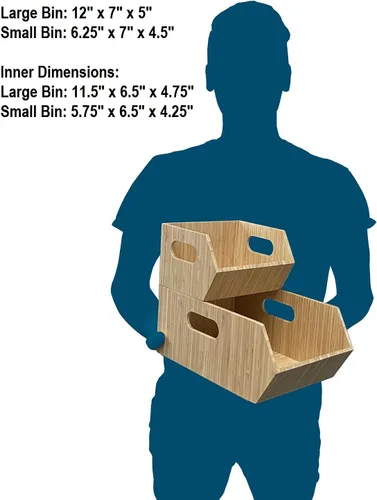 Vista 3 de MobileVision Contenedores de almacenamiento de bambú para despensa y armario de cocina, multiusos, juego apilable de 2 piezas para productos