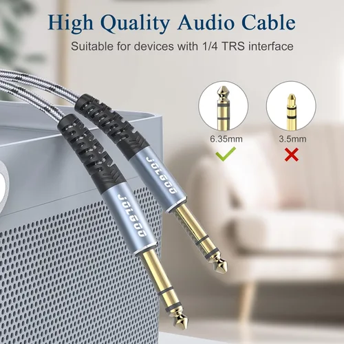 Vista 4 de JOLGOO Cable TRS de instrumento de 1/4 de pulgada de 3.3 pies, paquete de 2, cable de audio de un cuarto de pulgada, línea de interconexión