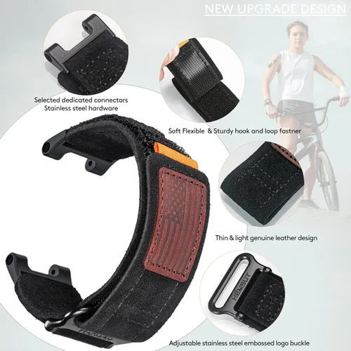 Vista 4 de Hemsut - Correa de reloj compatible con Amazfit T-Rex/T-Rex 2/T-Rex Pro/T-Rex Ultra, correa de cuero de gamuza suave militaria con diseño de gancho