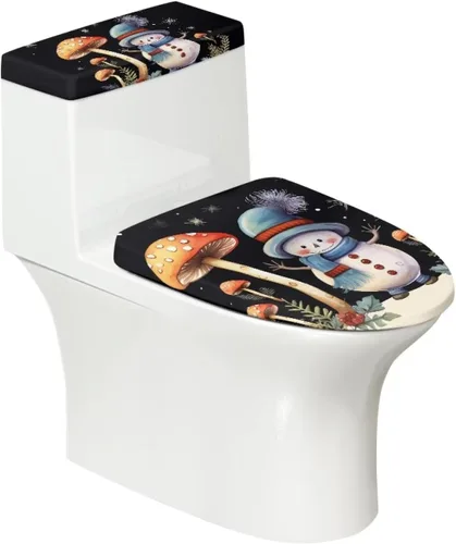 Vista 9 de Tapa de inodoro y tapa de tanque de cane Candy - Estampado de copo de nieve, elastano elástico lavable, decoración de Año Nuevo