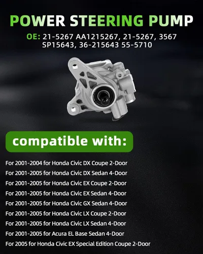 Vista 2 de SCITOO Bomba de dirección asistida Compatible para 2001 2002 2003 2004 2005 para Acura EL, 2001 2002 2003 2004 2005 para Honda Civic, Kit de bomba