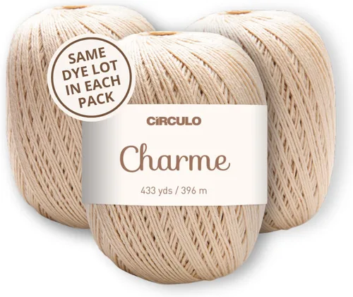 Vista 37 de CIRCULO Charme - Paquete de hilo para tejer y ganchillo, 3 bolas de 100% algodón virgen brasileño mercerizado, peso deportivo suave, color 2012