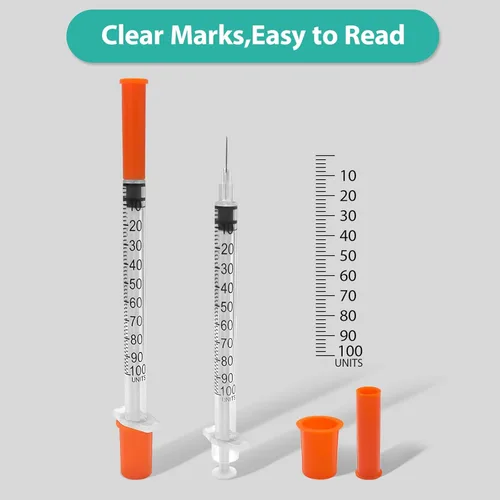 Vista 4 de Jeringas con aguja, paquete de 30 U-100 1ml 30G 5/16" (8mm) jeringas desechables, suministros de laboratorio envueltos individualmente