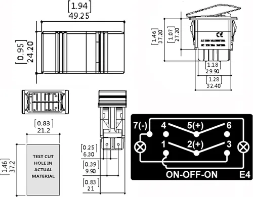 Vista 5 de Marine Boat Car 7 Pins 2 Luz Azul Led On-Off-on Rocker Interruptor Dpdt Impermeable 12 V 24 V