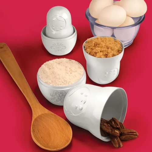 Vista 6 de Genuine Fred M-Cups - Tazas medidoras estilo matrioska, juego de 6, tazas medidoras anidadas estilo muñeca rusa, color blanco
