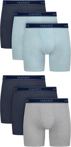 Vista 14 de Hanes Men's Underwear Boxer Briefs Pack, Cool & Breathable Cotton Moisture-wicking Underwear for Men, No Ride Up Rayas Azules - Paquete de 6
