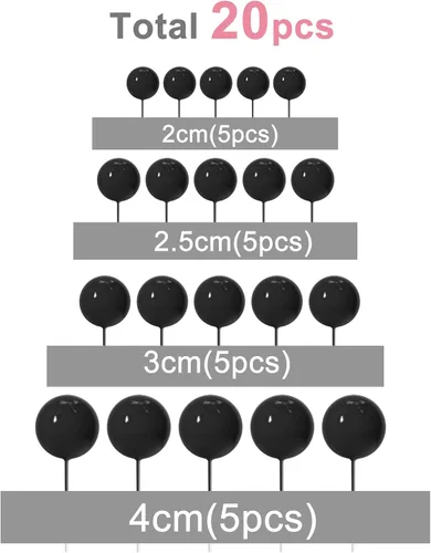 Vista 2 de ASTARON 20 piezas de decoración de bolas para pastel, mini globos, decoraciones de pastel, palos, bolas negras, decoraciones de pastel