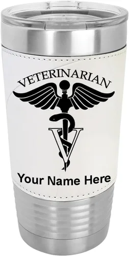 Vista 13 de LaserGram 20oz Vacuum Insulated Tumbler Mug, Skateboarding, Personalized Engraving Included (Faux Leather, Gray)