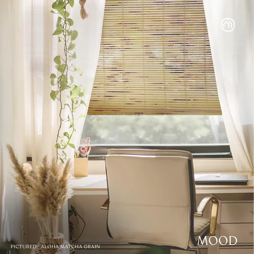 Vista 4 de MOOD Persianas de bambú personalizadas Aloha Persianas romanas de bambú inalámbricas para ventanas y puertas (tejido natural) Aloha