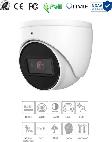 Vista 2 de Titanio IP-5IRD5S44/28 5MP IR impermeable cámara de red de torreta, Max 2880x1620 micrófono incorporado, WDR, H.265+, ranura MicroSD, VCA NDAA