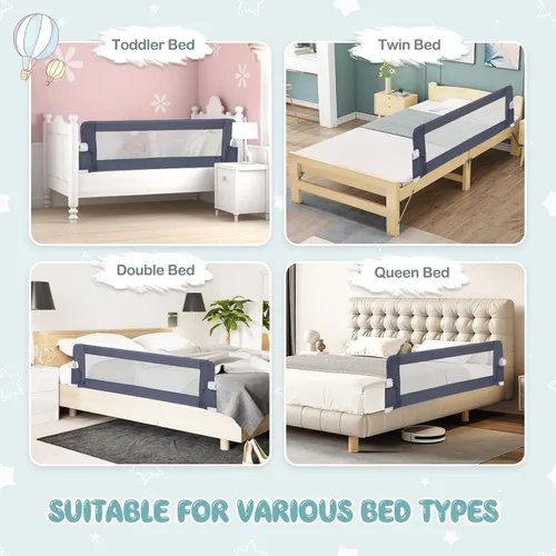 Vista 8 de BABY JOY Protector de barandilla de cama de doble cara, paquete de 2, extra largo, abatible para cuna convertible, barandilla plegable de seguridad
