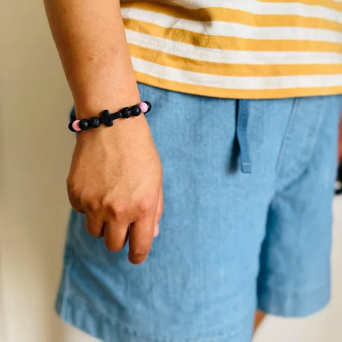 Vista 7 de Pulsera de cuentas cruzadas Pulsera difusora de aceite esencial Pulsera elástica de piedra turquesa de roca de lava