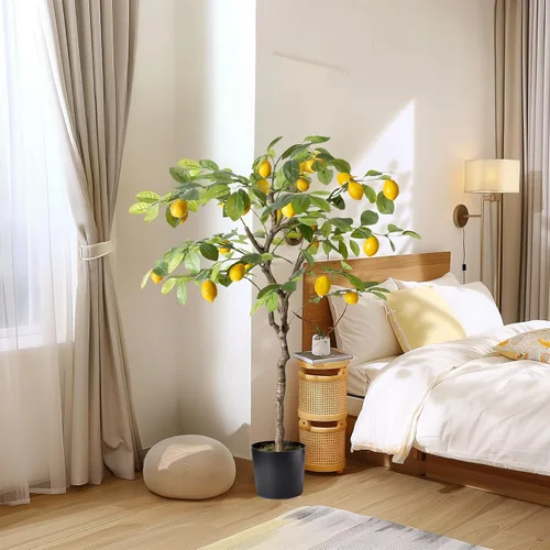 Vista 6 de Limonero artificial, planta de limón artificial de 4 pies de alto en maceta, árbol frutal de limón sintético para decoración interior del hogar
